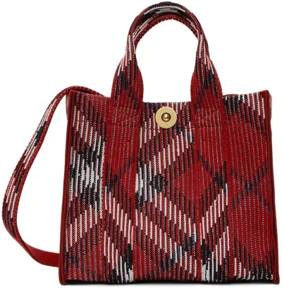 Burberry Mini Check Knitted Tote Bag In Red