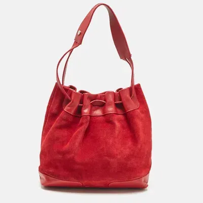 Pre-owned Burberry Red Suede And Leather Bucket Bag