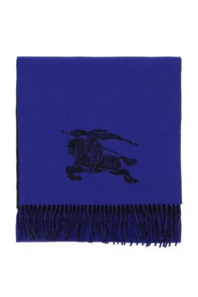 Burberry Reversible Cashmere Scarf With Ekd In Blue