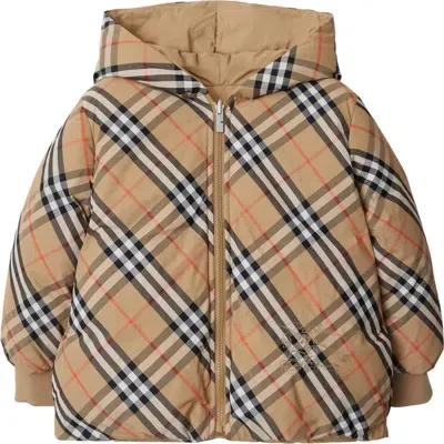 Burberry Kids'  Reversible Check Nylon Puffer Jacket In Sand