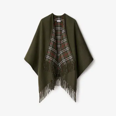 Burberry Reversible Check Wool Cape In Green