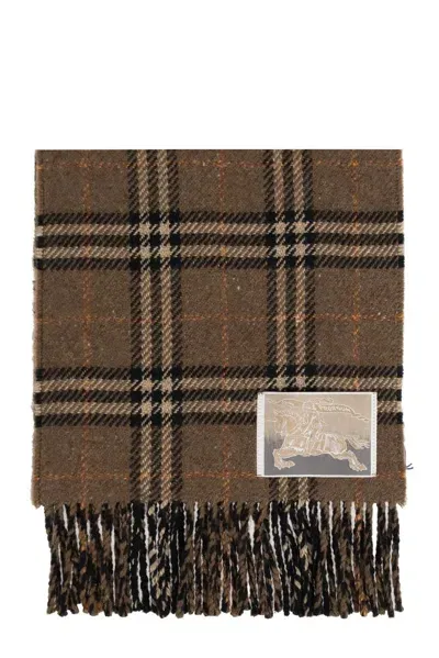 Burberry Reversible Checked Fringed Scarf In Brown