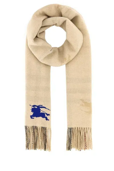 Burberry Reversible Checked Fringed Scarf In Beige