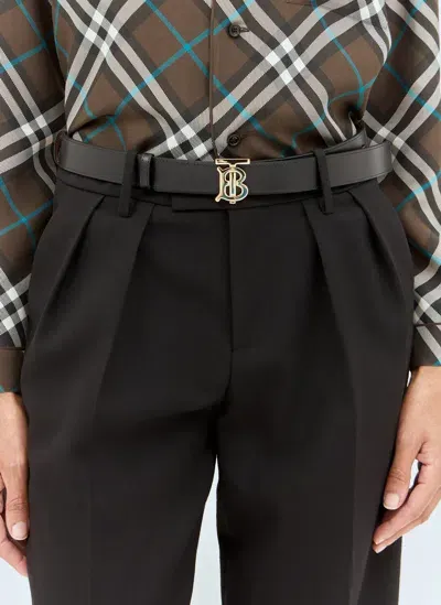 Burberry Reversible Leather Tb Belt In Black