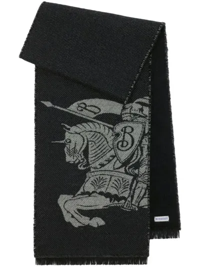 Burberry Reversible Logo Wool Scarf In Black