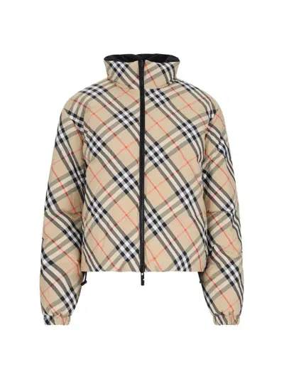 Burberry Reversible Short Down Jacket In Beige