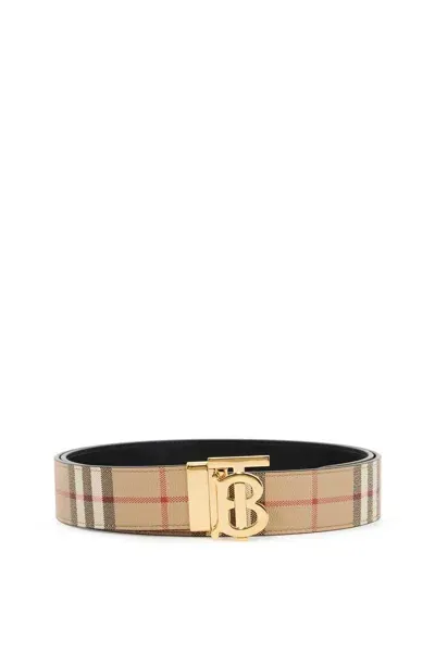 Burberry Reversible Tb Check Belt In Neutrals