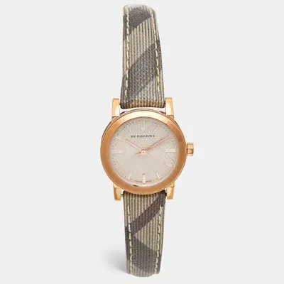 Pre-owned Burberry Rose Gold Pvd Coated Stainless Steel Canvas Leather The City Bu9236 Women's Wristwatch 26 Mm In Beige