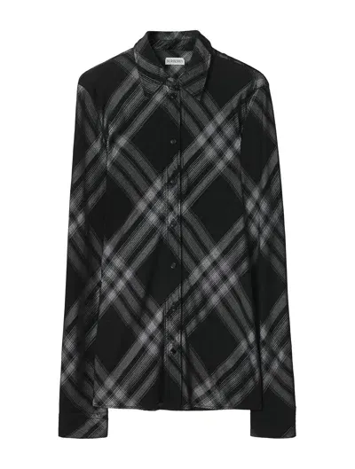 Burberry Check Viscose Knit Fitted Shirt In Monochrome Ip Pttn