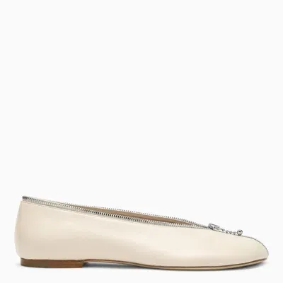 Burberry Sadler Zip Leather Ballerina Shoes In Cream