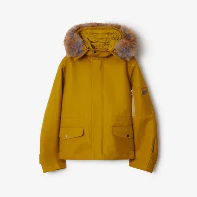 Burberry Short Faux Fur Trim Cotton Parka In Teak