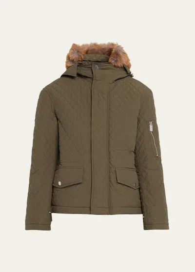 Burberry Short Quilted Jacket With Faux Fur Hood In Grün