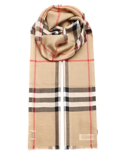 Burberry Silk Gauze Maxi Scarf In Beige