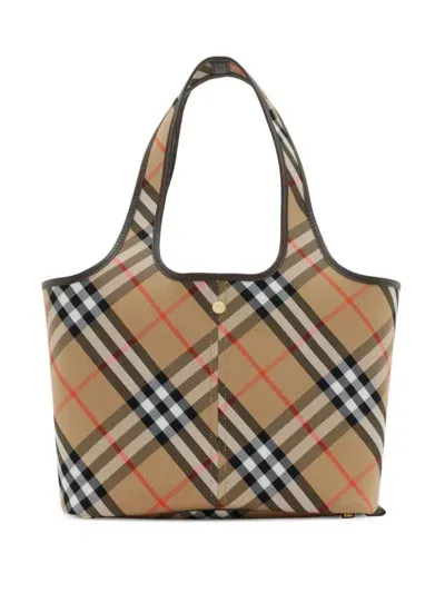 Burberry Small Check Tote Bag In Nude & Neutrals