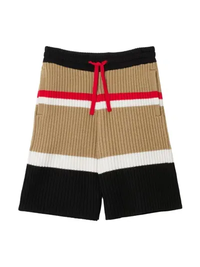 Burberry Kids' Striped Wool Blend Shorts In Beige