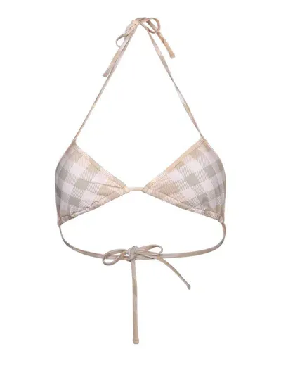 Burberry Check Motif Yellow Triangle Swimsuit In Beige