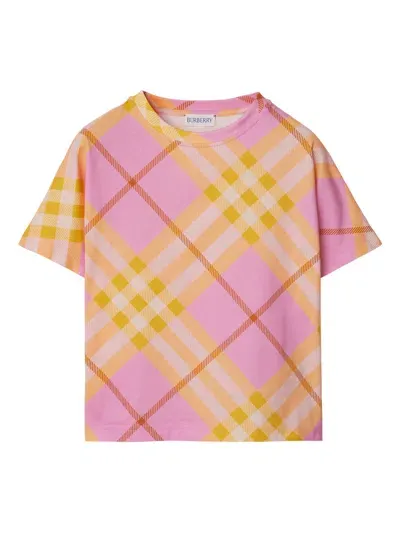 Burberry T-shirt In Cotone Check In Multicolor