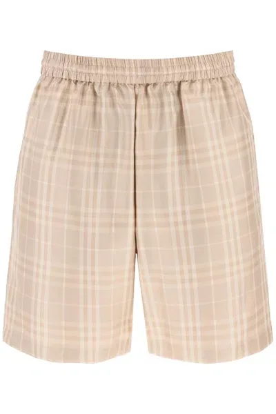 Burberry Tartan Silk Shorts In Neutral