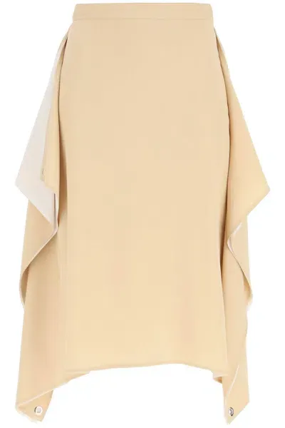 Burberry Double Pure Silk Midi Skirt With Contrast Interior And Draped Panels For Women In Multicolor