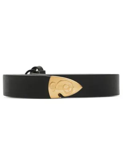 Burberry Thin Leather B Shield End Belt In Black