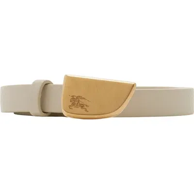 Burberry Thin Leather Shield Belt In Plaster/gold