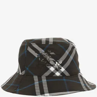 Burberry Twill Bucket Hat With Check Pattern In Olive