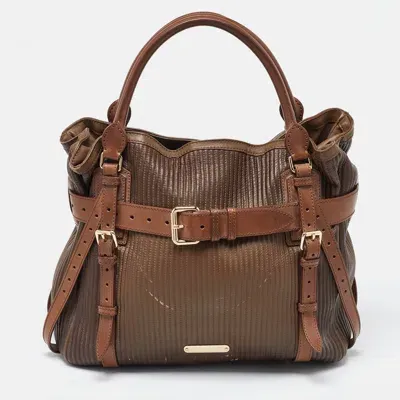 Pre-owned Burberry Two Tone Brown Leather Stitched Bridle Tote