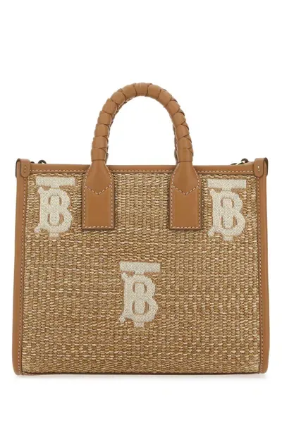 Burberry Two-tone Raffia And Leather Mini Freya Handbag In Multicolor