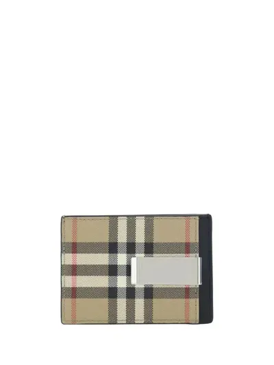 Burberry Checked Logo Engraved Cardholder In Beige