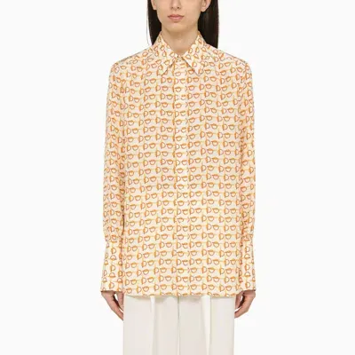 Burberry White Shirt With Gold Silk Motif In Neutrals