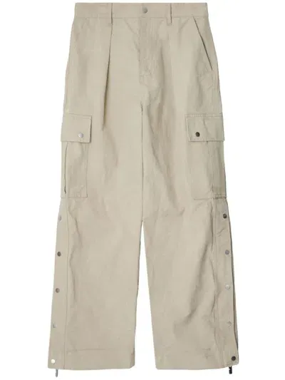 Burberry Wide-leg Cotton Cargo Trousers In Plaster