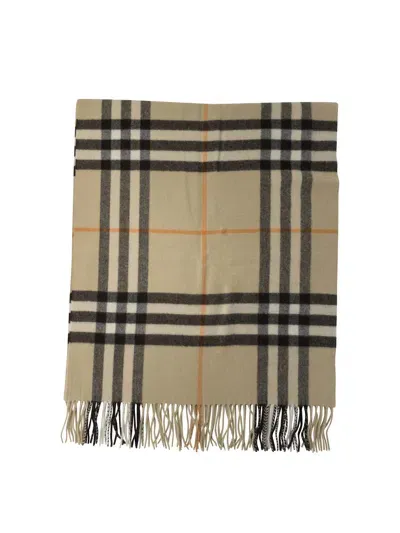 Burberry Wide Check Cashmere Scarf In Neutrals