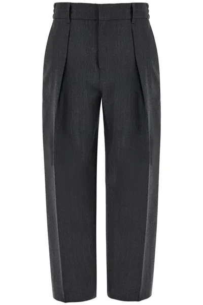 Burberry Wide Woolen Checked Trousers In Gray