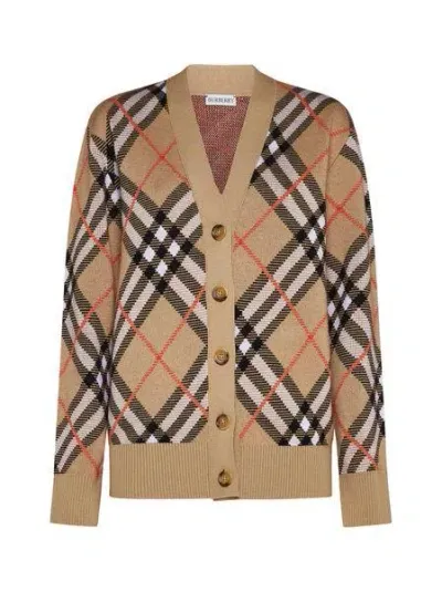 Burberry Women's Check Cashmere Cardigan In Beige