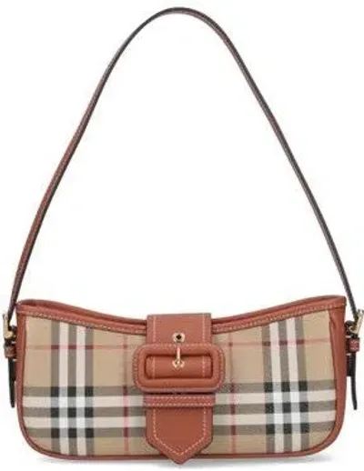 Burberry Sling Vintage Check Shoulder Bag In Leather Brown