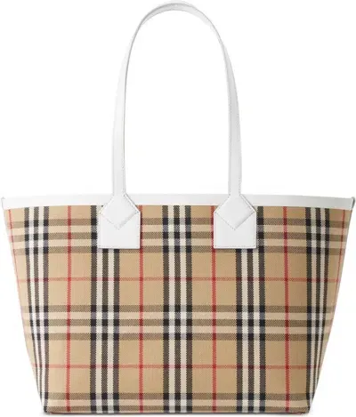 Burberry Women's Check Motif Small Tote Bag In Beige