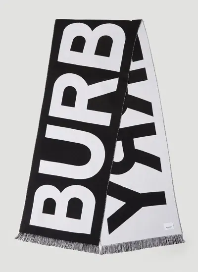 Burberry Logo Printed Fringed Scarf In Black