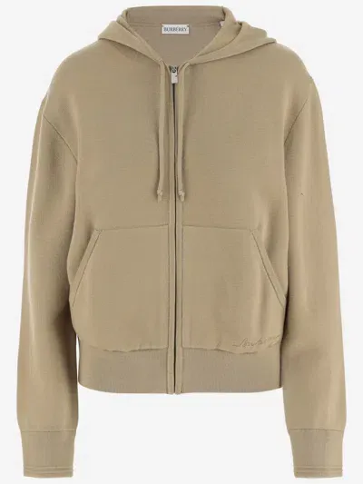 Burberry Wool Blend Sweatshirt With Logo In Sand