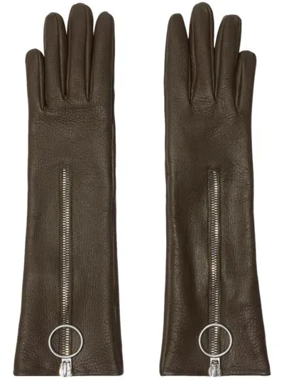 Burberry Leather Zip Gloves In Brown