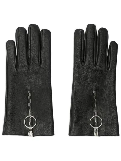 Burberry Zipped Leather Gloves In Black