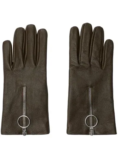 Burberry Zipped Leather Gloves In Loch