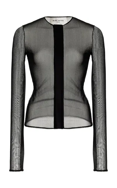 Burc Akyol Sheer Silk-blend Cardigan In Black