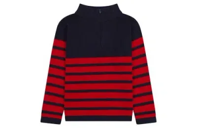 Busy Bees Kids'  Cotton Zip Sweater In Navy Red Stripe