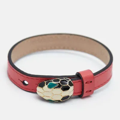 Pre-owned Bvlgari Serpenti Forever Leather Enamel Gold Tone Bracelet