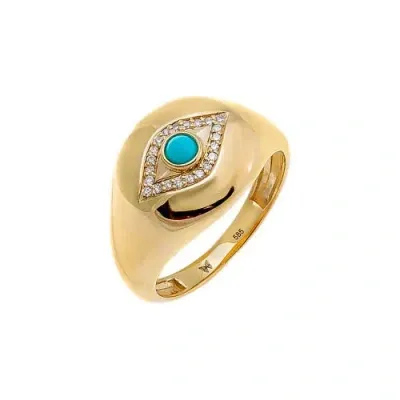 By Adina Eden Diamond Evil Eye X Turquoise Signet Pinky Ring 14k