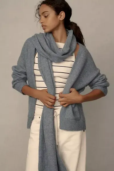 By Anthropologie Scarf Twofer Cardigan Sweater In Blue