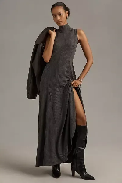 By Anthropologie Sleeveless Mock-neck Maxi Dress In Grey