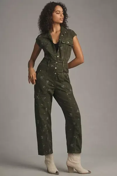 By Anthropologie The Carson Utility Barrel Jumpsuit In Green