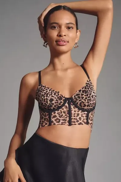 By Anthropologie The Giselle Lace Bustier: Animal-print Edition Top In Multicolor