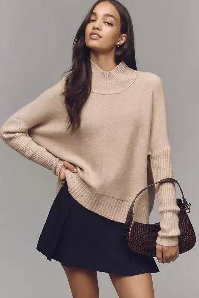 By Anthropologie The Gretchen Cozy Mock-neck Sweater In Beige